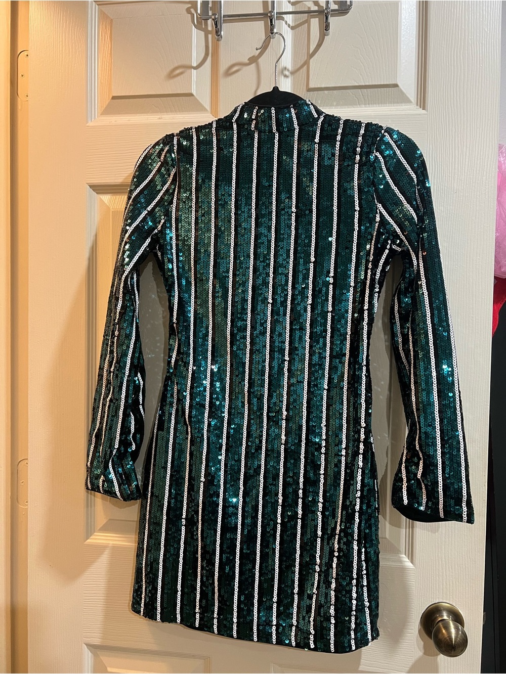 New Look - Emerald Green Sequin Striped Long-Sleeve Mini Dress